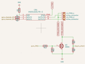 Ulysses Pyro Schematic showing the connection for the VND automotive switch and the low side mosfet